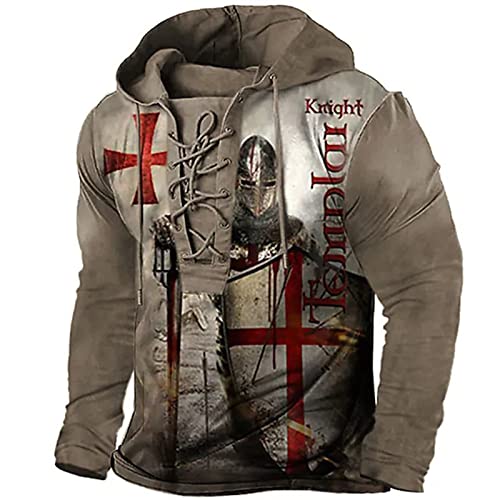 Tempelritter Hoodie für Männer Retro Kinght 3D gedruckt T-Shirt Schnürung Outdoor Tactical Distressed Motorrad Rennen Tops von keephen