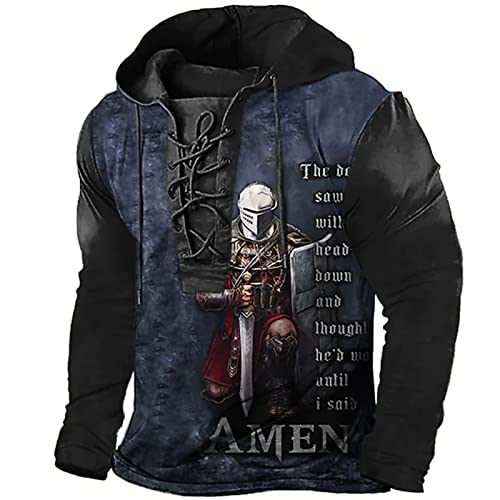 Tempelritter Hoodie für Männer Retro Kinght 3D gedruckt T-Shirt Schnürung Outdoor Tactical Distressed Motorrad Rennen Tops von keephen