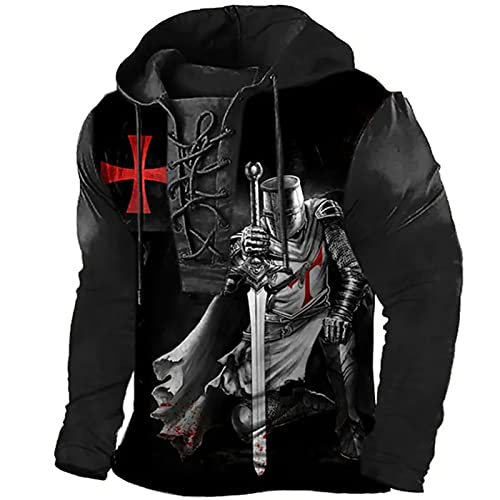 Tempelritter Hoodie für Männer Retro Kinght 3D gedruckt T-Shirt Schnürung Outdoor Tactical Distressed Motorrad Rennen Tops von keephen