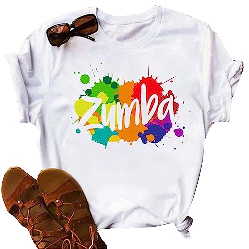 Zumba Athletic Top Grafik Kurzarm Rundhalsausschnitt T-Shirt Dance Workout Top Casual T-Shirt für Frauen Slim Fit von keephen