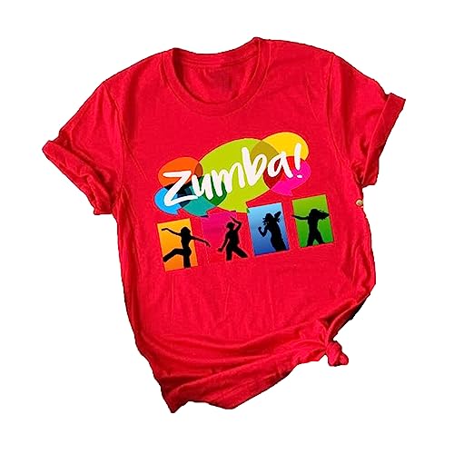 Zumba Sport T-Shirt locker geschnitten Frauen Bluse mit Rundhalsausschnitt Muster T-Shirt Kurze Ärmel rot Tanz Fitness Kleidung Sport von keephen