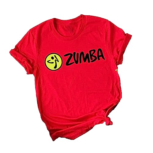 Zumba Sport T-Shirt locker geschnitten Frauen Bluse mit Rundhalsausschnitt Muster T-Shirt Kurze Ärmel rot Tanz Fitness Kleidung Sport von keephen