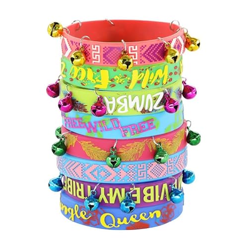 keephen 8 Stück Zumba Silikonarmbänder mit Glocke Coole Dinge Buntes Armband Gummiarmbänder Personalisierte Armbänder Armbänder Gummi für Frauen und Männer von keephen