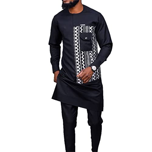 keephen Afrikanischer Anzug für Männer Trainingsanzug Dashiki Stickerei Hemden + Hosen 2 Stück Set Ankara Outfits Kurta Set von keephen