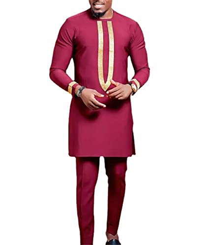 keephen Afrikanischer Anzug für Männer Trainingsanzug Dashiki Stickerei Hemden + Hosen 2 Stück Set Ankara Outfits Kurta Set von keephen