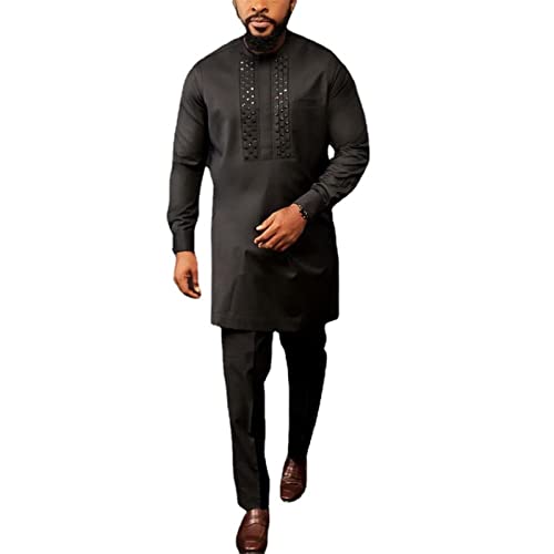 keephen Afrikanischer Anzug für Männer Trainingsanzug Dashiki Stickerei Hemden + Hosen 2 Stück Set Ankara Outfits Kurta Set von keephen
