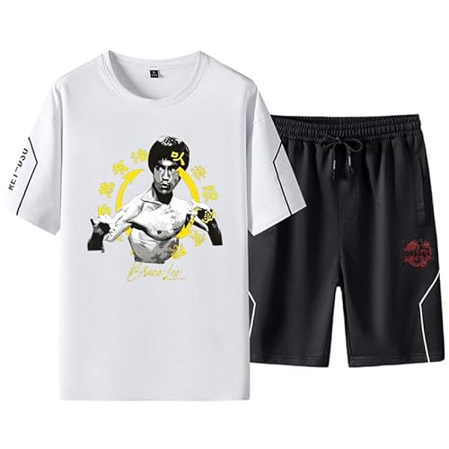 keephen Bruce Lee Trainingsanzug Sommer Kung Fu Kampfkunst Bruce Lee 3D gedruckte Sport-T-Shirt und Jogger Shorts Anzug Schnell trocknende Sportbekleidung für Männer von keephen