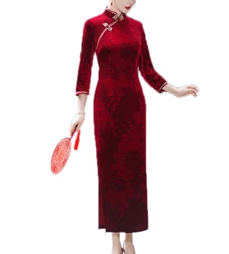 keephen Chinesisch Herbst Winter Cheongsams Abendkleider Traditional Improved Qipao Abendkleid Samt Kleid von keephen