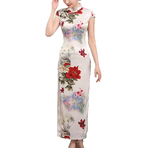 keephen Chinesisch Klassisch Satin Verbessert Cheongsam Frauen Elegant Kurzarm Lang Qipao Kleid von keephen