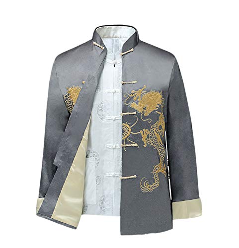 keephen Chinesisch Stil Tai Chi Hemd Kung Fu Tops Tang Anzug Herren Lange Ärmel Drachen Bestickt Jacke Mantel Oberbekleidung von keephen