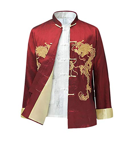 keephen Chinesisch Stil Tai Chi Hemd Kung Fu Tops Tang Anzug Herren Lange Ärmel Drachen Bestickt Jacke Mantel Oberbekleidung von keephen