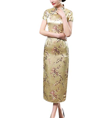 keephen Damen Cheongsam Lange Retro Qipao - Stehkragen Slim Chinesisch Hochzeit Kleid von keephen