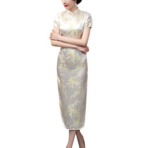 keephen Damen Cheongsam Lange Retro Qipao - Stehkragen Slim Chinesisch Hochzeit Kleid von keephen