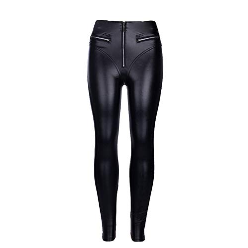 keephen Damen Faux Leder Leggings Hohe Taille Push Up Reißverschluss Jeggings Schwarz Skinny Hose Leggings von keephen
