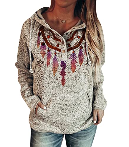 keephen Damen Kapuzenpullover Tier Eulen Print Hoodie Wolf Muster Langarm Pullover Lässig Lose mit Tasche Kapuzenoberteile von keephen