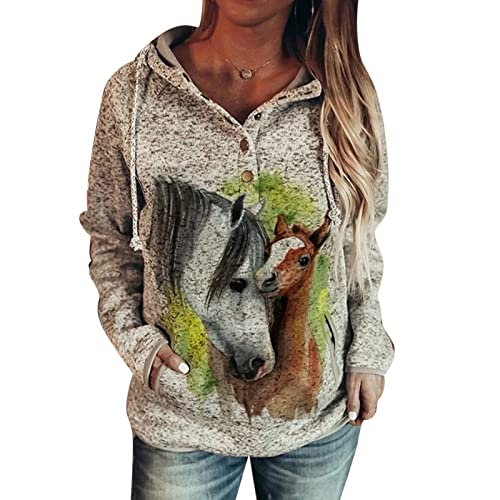 keephen Damen Kapuzenpullover Tier Eulen Print Hoodie Wolf Muster Langarm Pullover Lässig Lose mit Tasche Kapuzenoberteile von keephen