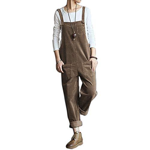 keephen Frauen Cord Jumpsuit Literarische Kunst Vintage verstellbare Schultergurt Ärmellose Overall Jumpsuits Latzhose von keephen
