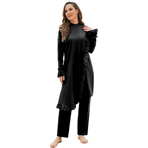 keephen Frauen muslimische Bademode Beachwear Solid Farbe 3pcs Langarm Sport Badeanzug Burkini Badeanzug mit Swim Hijab von keephen