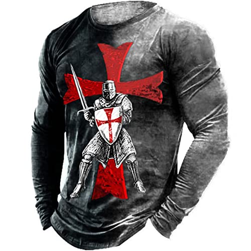 keephen Frühlingsmode Herren T-Shirt Tempelritter 3D Bedruckt Rundhalsausschnitt Langarm T-Shirts Tops von keephen