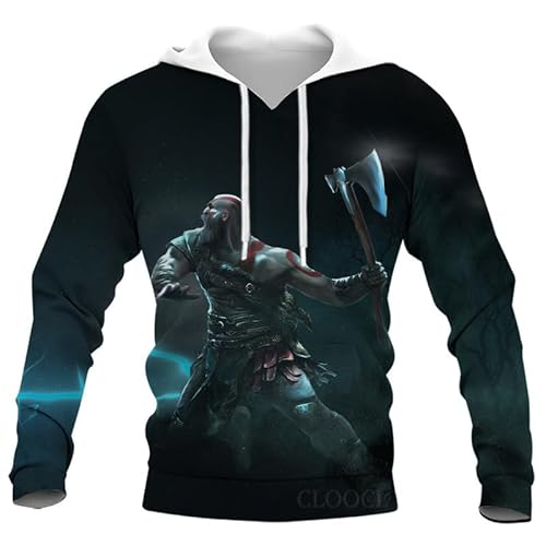 keephen Herren 3D Digital Langarm Kapuzenpullover Casual Kratos Gott des Krieges Kapuzenpullover von keephen