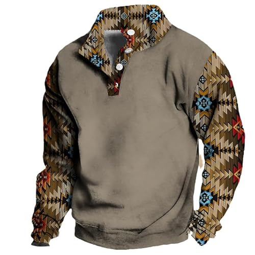 keephen Herren Azteken Langarm Sweatshirt African Dashiki Bedruckt Button Down Pullover Western Vintage Jacke Mantel von keephen