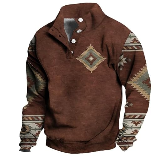 keephen Herren Azteken Langarm Sweatshirt African Dashiki Bedruckt Button Down Pullover Western Vintage Jacke Mantel von keephen
