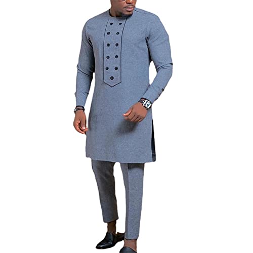 keephen Herren Dashiki Anzug Afrikanische Kleidung Casual 2 Stück Tops + Hosen Slim Fit Outfits Trainingsanzug Langarm Kurta Set von keephen