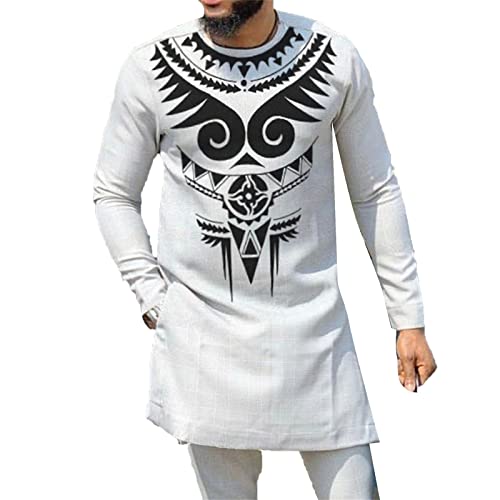 keephen Herren Dashiki Anzug Afrikanische Kleidung Casual 2 Stück Tops + Hosen Slim Fit Outfits Trainingsanzug Langarm Kurta Set von keephen