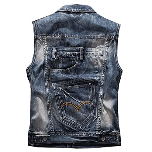 keephen Herren Denim Weste Casual Vintage Biker Cowboy Weste Outdoor Reisen Ärmellos Jean Outwear Gilet mit Tasche von keephen