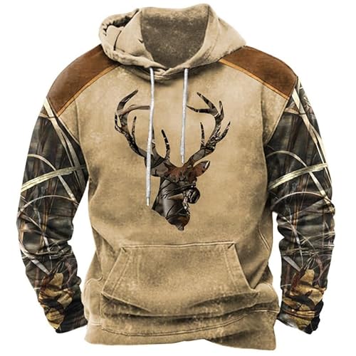 keephen Herren Hirsch Jagd Kapuzenpullover Wald 3D Gedruckt Kapuzen Sweatshirt Langarm Kordelzug Pullover Tops von keephen