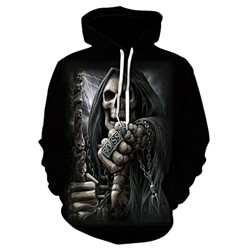 keephen Herren Hoodies Gothic Skull 3D gedruckte Mode Lose Langarm Sweatshirt Pullover Jacke mit Tasche von keephen