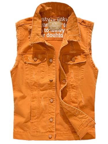 keephen Herren Jean Gilet Weste Retro Biker Denim Weste ärmellose Cowboyjacke Street Ripped Tank Top Grün von keephen