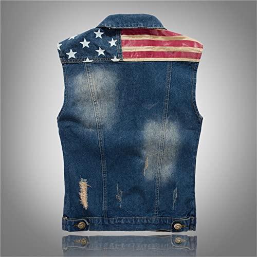 keephen Herren Jeansweste Motorrad Biker Gilet Mode USA Flage Grafikdruck Revers ärmellose Cowboyjacke Weste von keephen