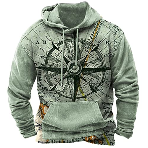 keephen Herren Kompass Print Pullover Hoodie Casual Langarm Kapuze Sweatshirts Athletic Tops mit Tasche von keephen