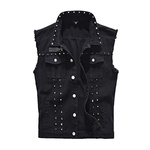 keephen Herren Nieten Denim Weste Motorrad Biker Gilet Mode Revers Ärmellos Cowboy Jacke Weste Schwarz von keephen