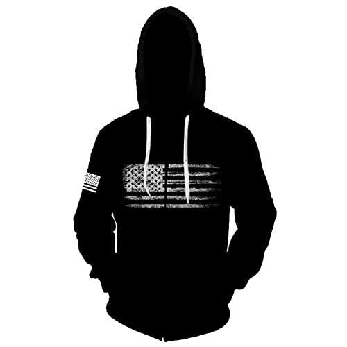 keephen Herren Retro USA Stars and Stripes Hoodie Reißverschluss verblasste amerikanische USA Flagge Langarm Pullover Kapuzenpulli mit Tasche von keephen