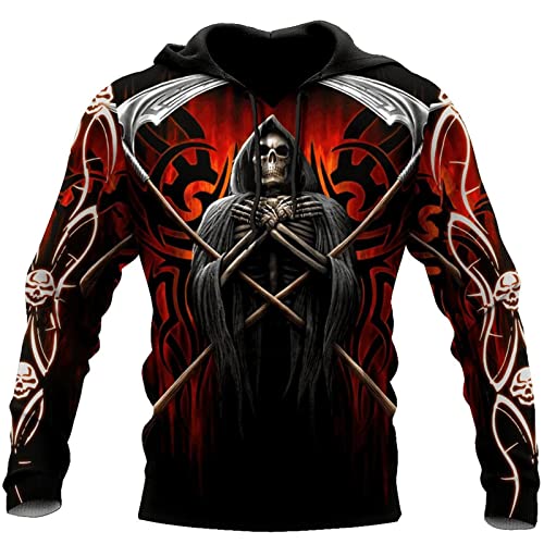 keephen Herren Schädeldruck Hoodie 3D Sensenmann Gedruckt Lässig Langarm Kapuzen Trainingsanzüge von keephen