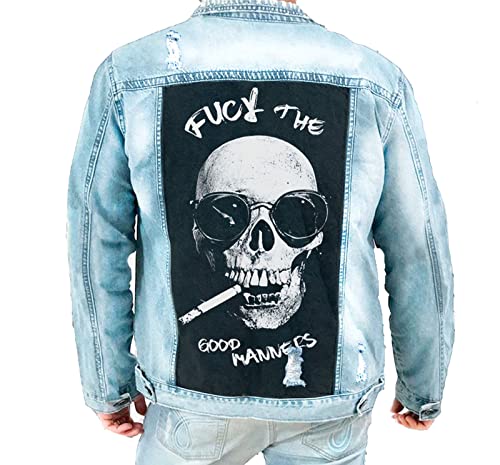 keephen Herren Totenkopf Jeansjacke Retro Distressed Western Jeansjacke Slim Fit Totenkopf Jeansjacken Outwear mit Tasche von keephen