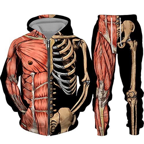 keephen Herren-Trainingsanzug, 2-teiliges Set, Totenkopf-Skelett, 3D-Druck, Reißverschluss, Kapuzenpullover und Jogginghose, modisch, lässig, Sweatshirt-Anzüge keephen Herren-Trainingsanzug, 2-teiliges Set, Totenkopf-Skelett, 3D-Druck, Reißverschluss, Kapuzenpullover und Jogginghose, modisch, lässig, Sweatshirt-Anzüge von keephen