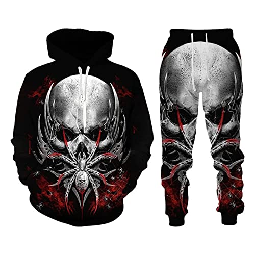keephen Herren Trainingsanzug Set Mechanischer Totenkopf 3D gedruckte Hoodies und Jogginghose Zweiteiliges Set Casual Streetwear Sweatshirt Set von keephen