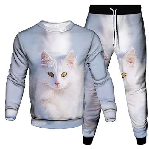 keephen Herren Trainingsanzug Set Niedliche Katze 3D gedrucktes langärmeliges Sweatshirt + Jogginghose Set Pullover Rundhalsausschnitt Zweiteiliges Set von keephen
