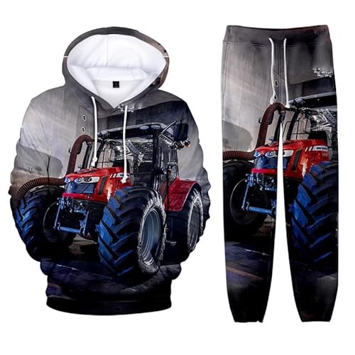 keephen Herren Trainingsanzug-Set Traktor 3D-gedruckte Kapuzenpullover und Jogginghosen Set Zweiteiliges Set Sportbekleidung mit Kängurutasche von keephen