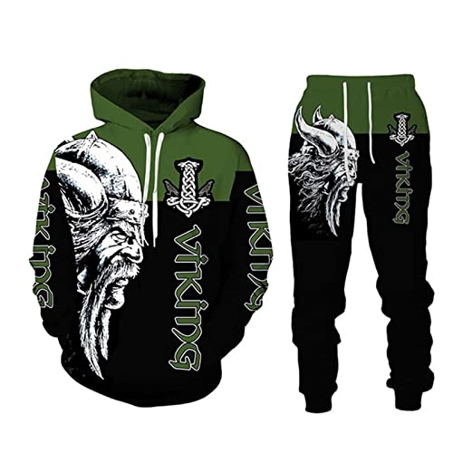 keephen Herren Trainingsanzug Set Viking Warrior 3D gedruckte Hoodies und Jogginghose zweiteiliges Set Casual Streetwear Sweatshirt Set von keephen