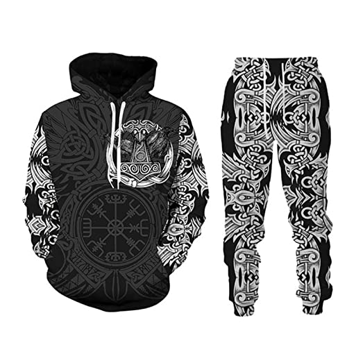 keephen Herren Trainingsanzug Set Viking Warrior 3D gedruckte Hoodies und Jogginghose zweiteiliges Set Casual Streetwear Sweatshirt Set von keephen