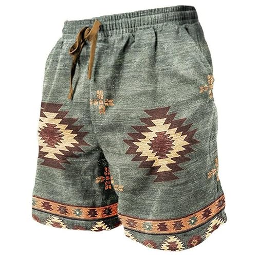 keephen Herren Western Aztec Sommer Strandshorts Ethno Stil Badehose Elastische Taille Casual Hawaiian Urlaub Shorts mit Taschen von keephen