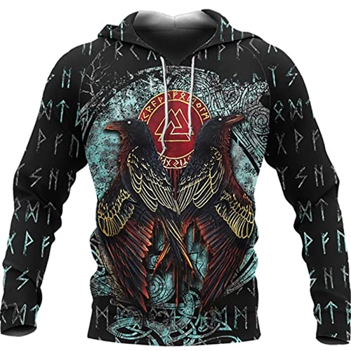 keephen Herren Wikinger Hoodie Mode Wikinger Tattoo 3D gedruckt Pullover Langarm Sweatshirt Jacke Tops Streetwear von keephen