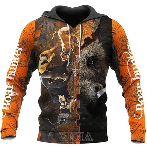 keephen Herren Wildschwein Jäger 3D Gedruckt Kapuzenpullover Harajuku Sweatshirt Unisex Casual Pullover Jacke Mantel von keephen