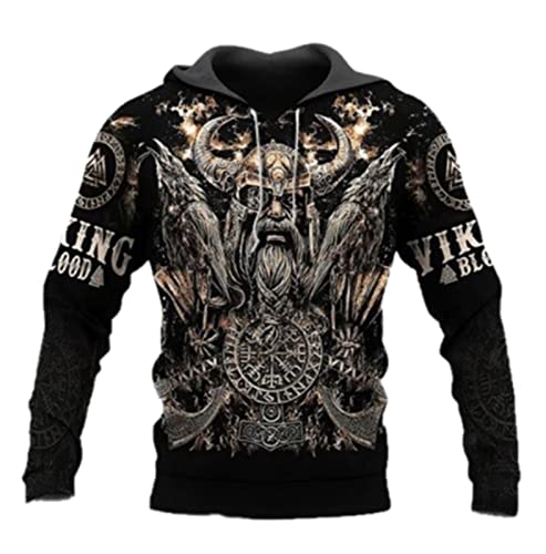 keephen Männer Totenkopf Hoodie Sweatshirt Halloween Pullover Hoodie Wikinger Nordische Mythologie Langarm Kapuze Jacke Mantel von keephen