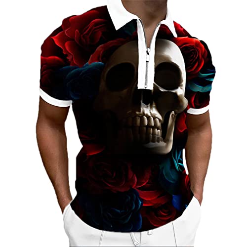 keephen Sommer Herren Poloshirt Kurzarm 3D Totenkopf Gedruckt Reißverschluss Revers Polo T-Shirt Lässig Hip Hop Horror Schädel Theme keephen Sommer Herren Poloshirt Kurzarm 3D Totenkopf Gedruckt Reißverschluss Revers Polo T-Shirt Lässig Hip Hop Horror Schädel Theme von keephen