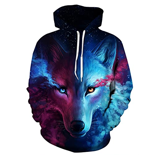 keephen Unisex 3D Digital Print Hoodie Galaxy Wolf Print Pullover Personalisierte Paar Sweatshirts Neuheit Grafik Kapuzen Sportswear mit Taschen von keephen